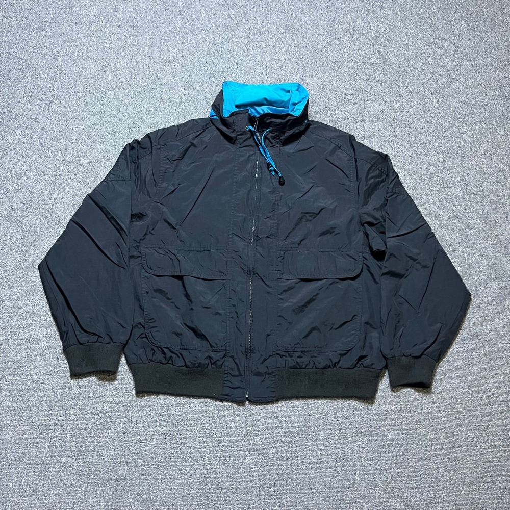 Vintage Honors Windbreaker Jacket Large Black Blue Full Zip 90s‎ Stowaway Hood